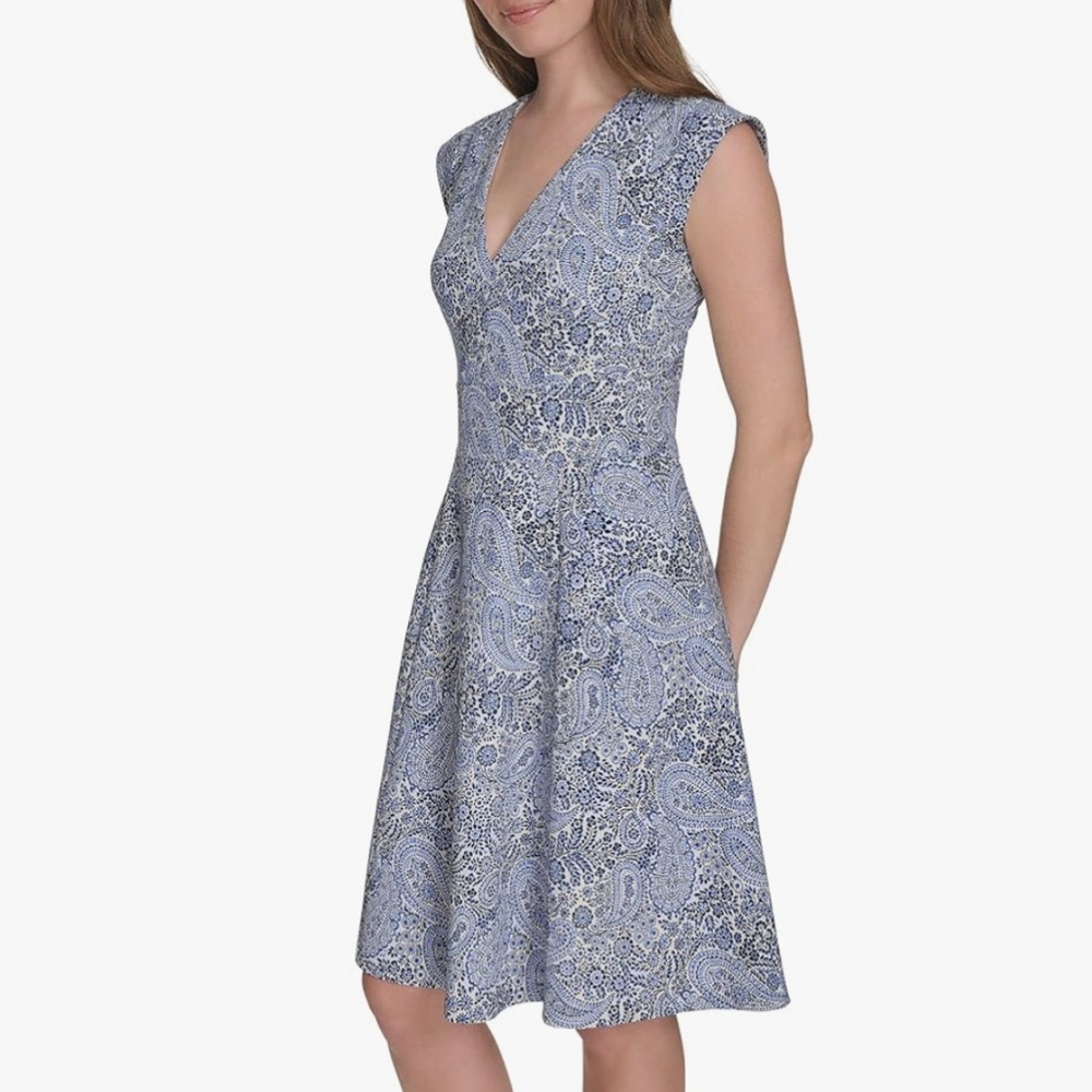 💙 TOMMY HILFIGER V-Neck Summer Dress Blue Paisley Print